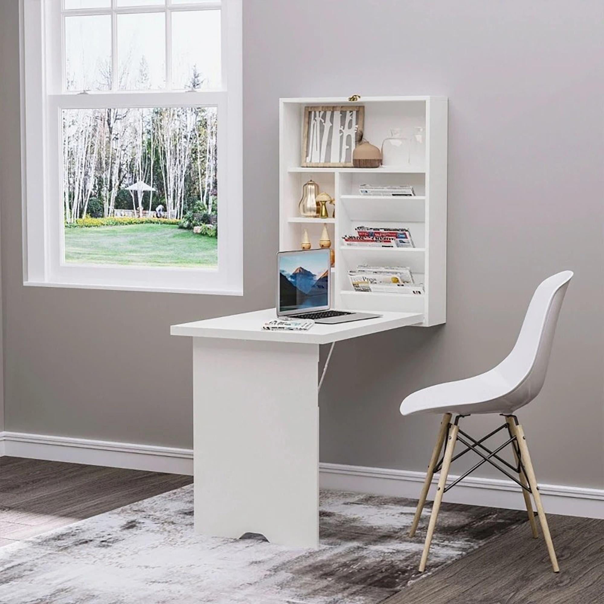 Glavbiku Wall Mounted Folding Convertible Desk Computer Desk with Hutch for Home White Adult Walmart