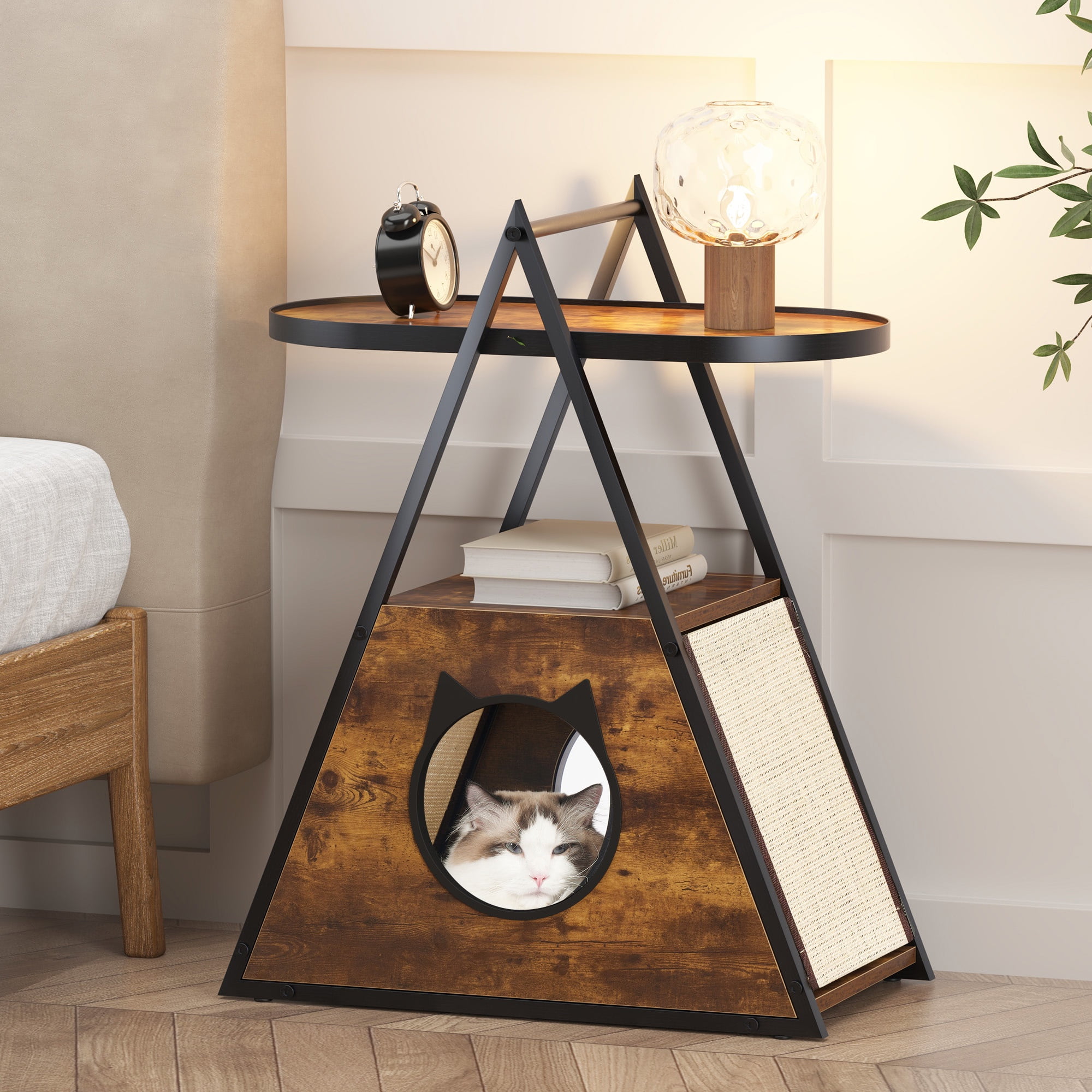 Glavbiku Wood Cat House,Vintage Pet Furniture with Shelves Storage,End ...