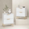 thumbnail image 1 of Glavbiku Wood White Nightstand Set of 2,Carved 2-Drawer Night Table with Gold Leg Bedroom,20"H,Adult, 1 of 9