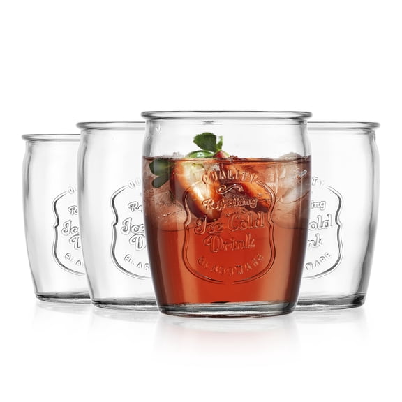 Glaver's Drinking Glasses Set of 4, Vintage Italian Style – Elegant 20 Oz Clear Tumbler Glassware Set– Genuine Artisan-Made for, Refreshing Drinks, Beverages, Cocktails.