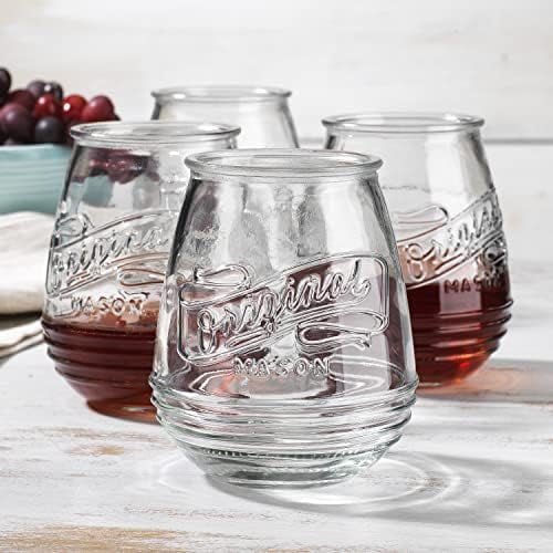 Glaver's Stemless Wine Glasses 21 Oz. Set Of 4 Original Mason Vintage Goblet Beverage Glasses Uses For Your Cocktail Lounge, Whiskey Parties, and Everyday Dinner Table. Dishwasher Safe. (Large)