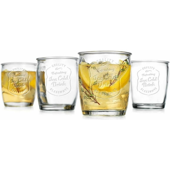 Glaver’s Vintage Glass Tumblers 13 oz Glass Drinking Cups for Cocktails, 4-Pack