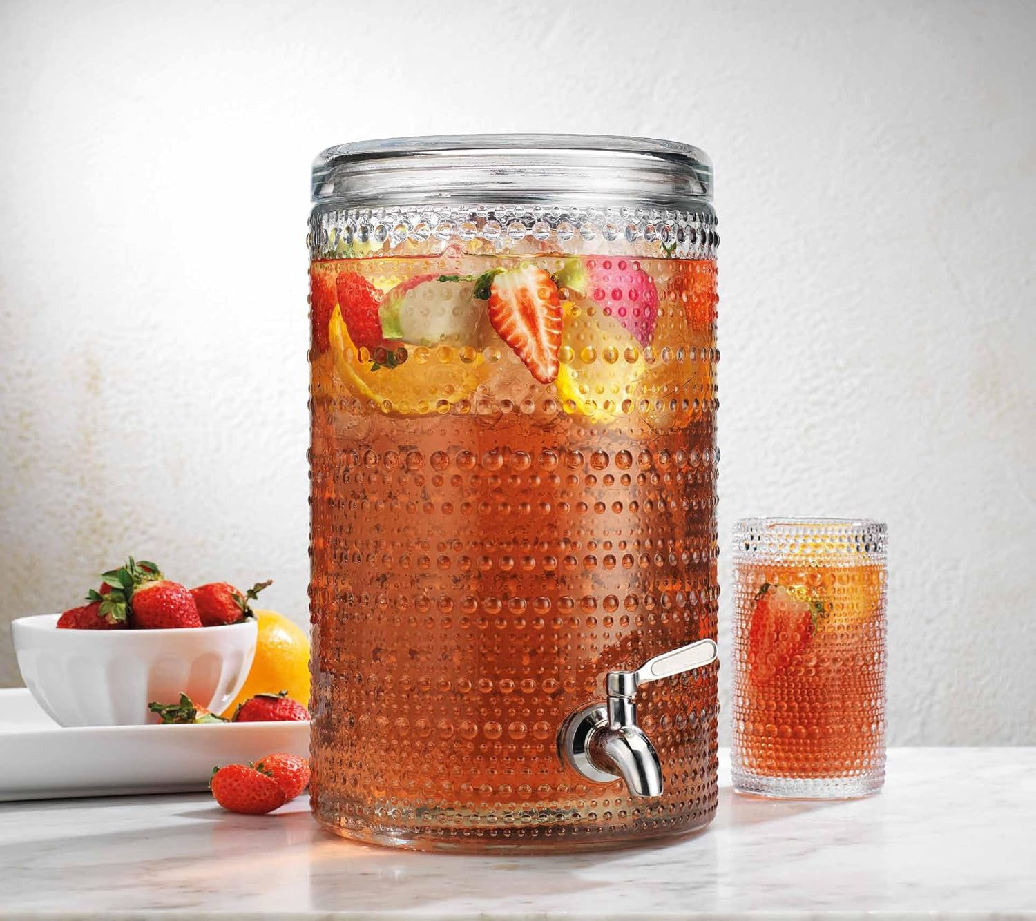 Hobnail Clear Glass Pitcher - 2.5 Quart (82 Oz) Beverage Dispenser, Heavy Duty, Vintage Style, For Cocktails, Juice, Iced Tea