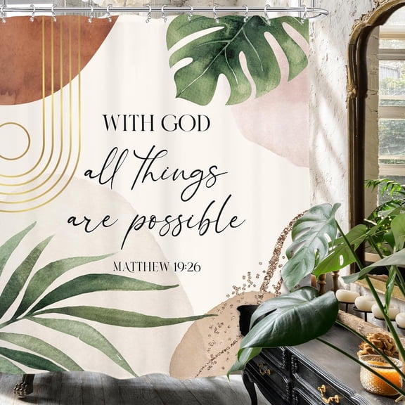 Glawry Boho Sage Green Shower Curtain Abstract Bohemian Mid Century Bathroom Curtains, Plant Botanical Palm Leaf Decor Fabric Shower Curtain Liner Set Bathroom Rugs Waterproof 12 Hooks