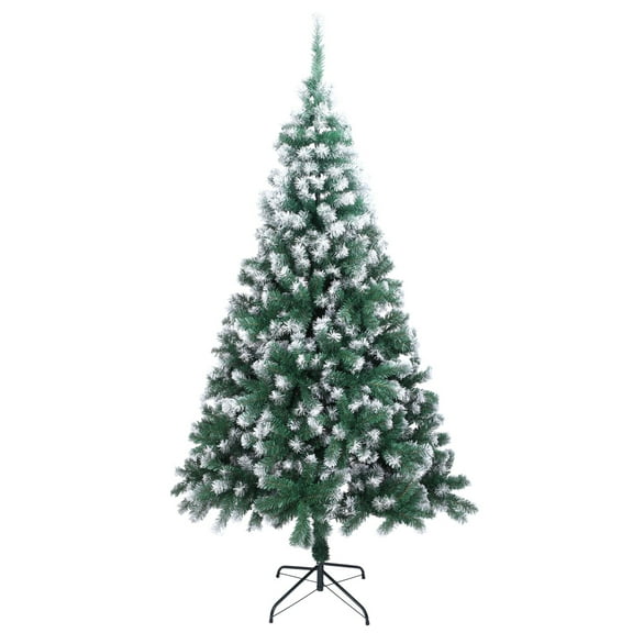 Glaxias 7FT Spray White PVC Christmas Tree 1349 Branches Tips and Sturdy Metal Stand, Green & Snow Tipped