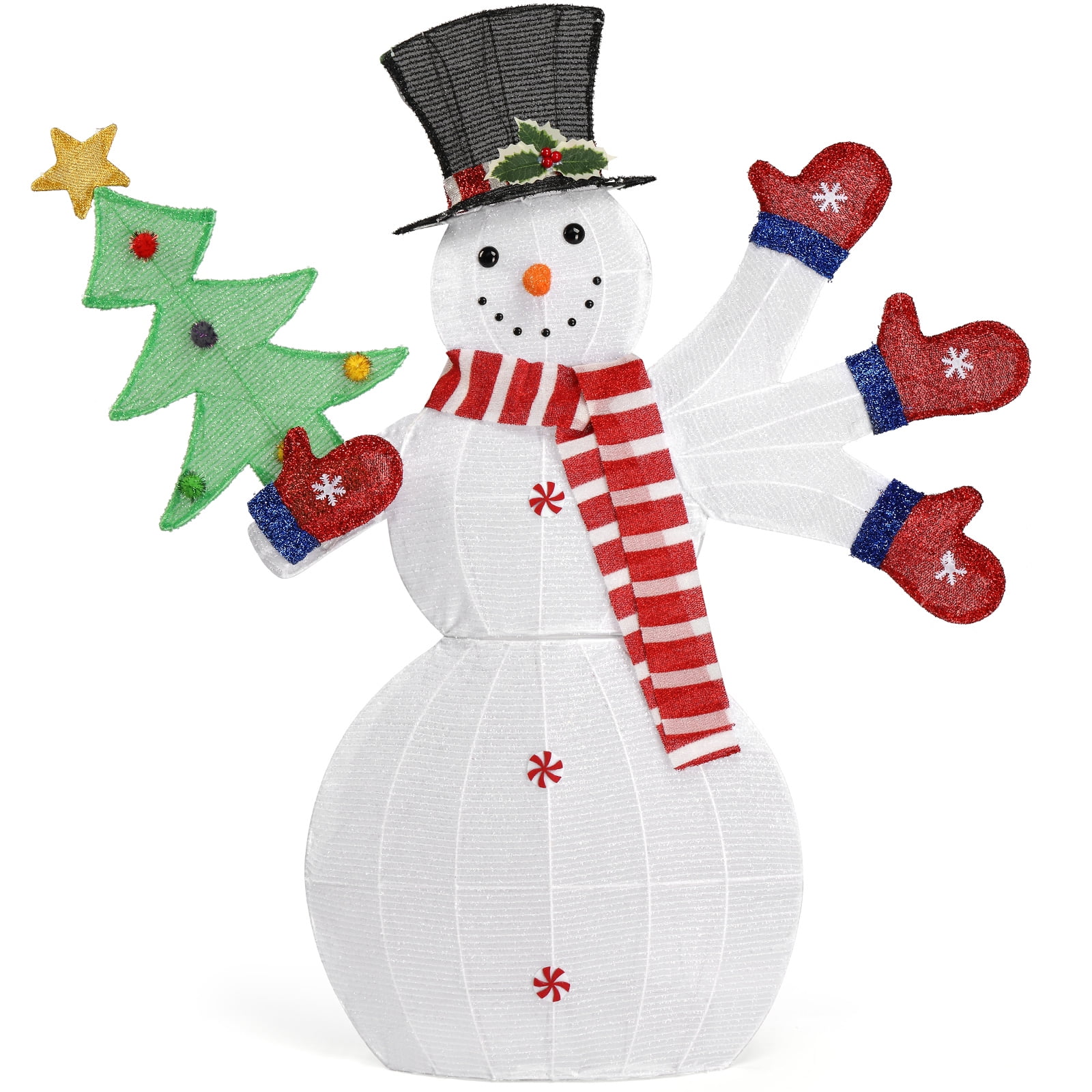 Glaxias Lighted Snowman Christmas Yard Decorations, Pre-lit 2D Snowman Waving Hands with 170 LED Warm White Lights and Stakes