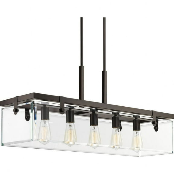 Glayse Collection Five-Light Antique Bronze Clear Glass Luxe Linear Chandelier Light