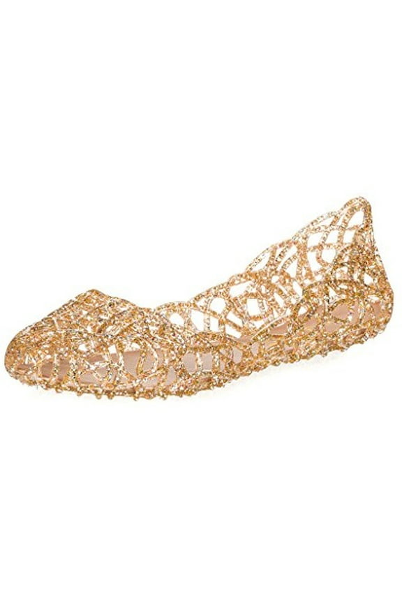 Glaze Alaska Clear Multi Glitter Layered Lines Jelly Ballet Flats (Clear Multi Glitter, 7)