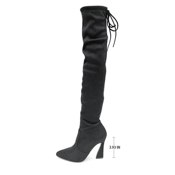 Glaze Women Suede Dress Over the Knee Boots Side Zipper with Sculptural Heel