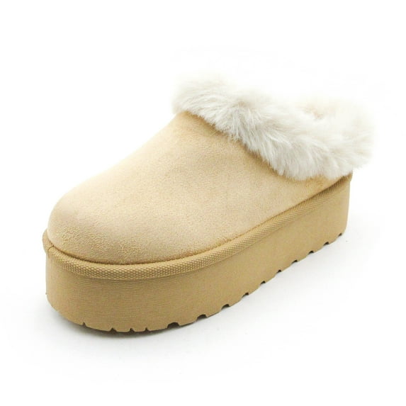 Glaze Women Winter Slip On Warm Faux Fur Lined Suede Snow Boots 2 Inch Sole