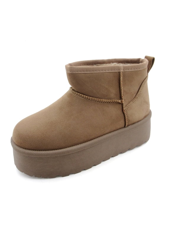 Women Winter Slip On Warm Fur Suede Snow Ankle Boots Slipper 2 Inch Sole