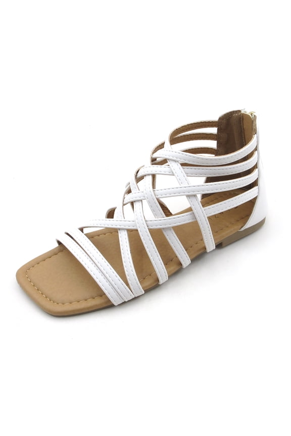Women's Roman Gladiator Muliti Straped Back Zip Design Flat Heel Sandals