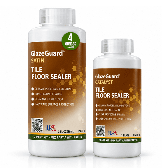 GlazeGuard Ceramic & Porcelain Tile Sealer Satin Finish 2-Part Sample Kit for Professional & DIY Tile Protection (4 oz)