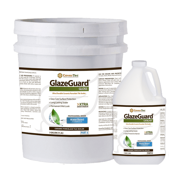 GlazeGuard Gloss Ceramic & Porcelain Tile Sealer – High Gloss, Wet Look Finish (4 Gal-2 Part Kit)