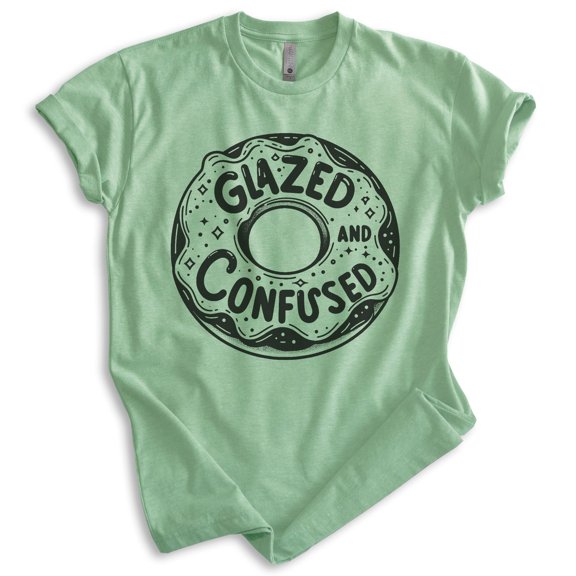 Glazed And Confused Donut T-shirt, Unisex Women's Men's Shirt, Donut Pun Dessert Foodie Food Lover, Heather Apple Green, Large