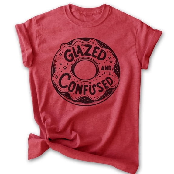 Glazed And Confused Donut T-shirt, Unisex Women's Men's Shirt, Donut Pun Dessert Foodie Food Lover, Heather Red, XX-Large