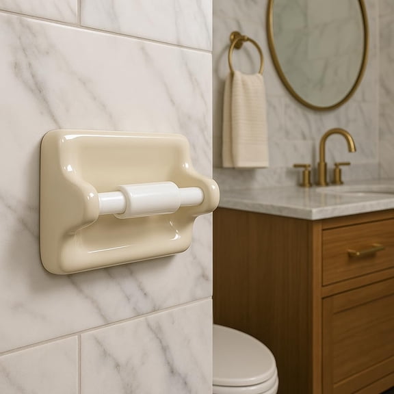 Glazed Ceramic Bathroom Toilet Paper Holder Bone Almond Wall Mount Recessed Design Not for Flat Surface Installation
