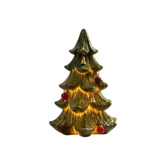 Glazed Ceramic Christmas Tree with Lights, 6.69 in Tabletop USB Powered Mini Tree with Multicolor Bulbs for Mantel Office Desk Holiday Decor