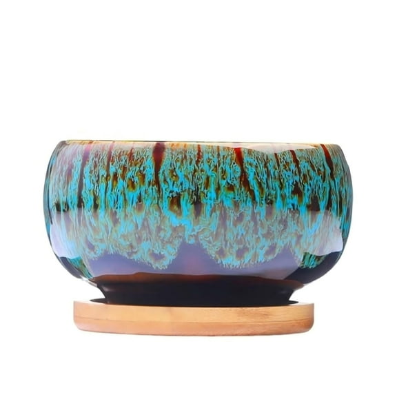 Circular Glazed Ceramic Planter â Unique Kiln-Transformed Color, Drainage Hole, Ideal for Succulents, Cactus, and Small