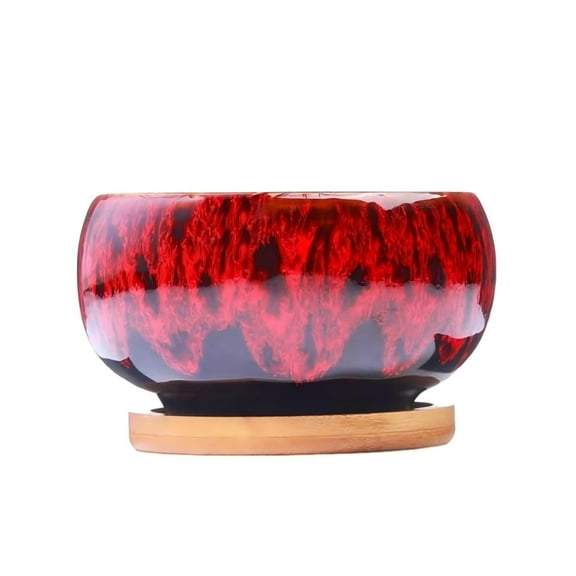 Circular Glazed Ceramic Planter â Unique Kiln-Transformed Color, Drainage Hole, Ideal for Succulents, Cactus, and Small