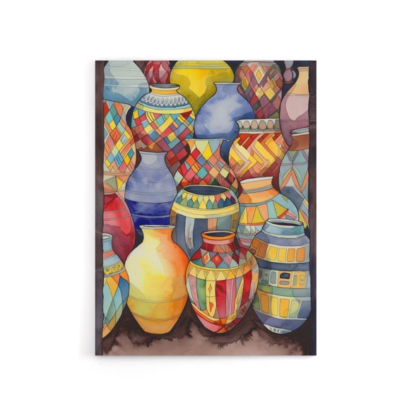 Glazed Ceramic Pot Vases Folk Art Canvas Wall Art Print 12X16"