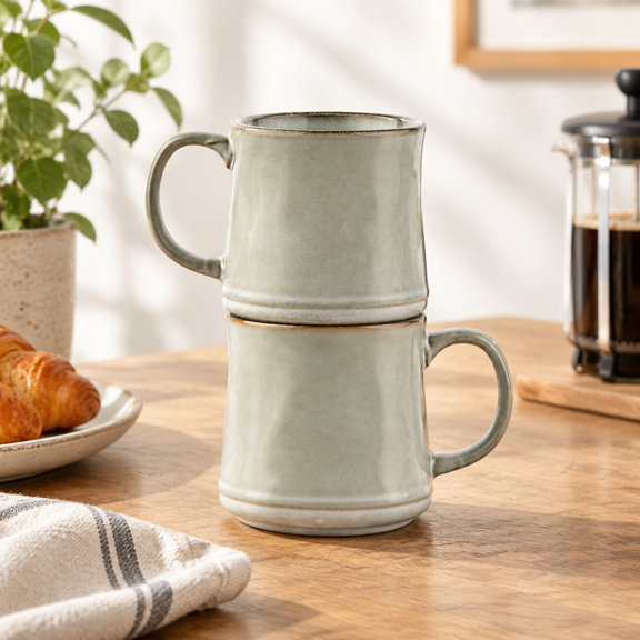 Glazed Coffee Mugs Ceramicwave & Dishwasher Safe 13 Oz Java/slate Circled Set Of 2