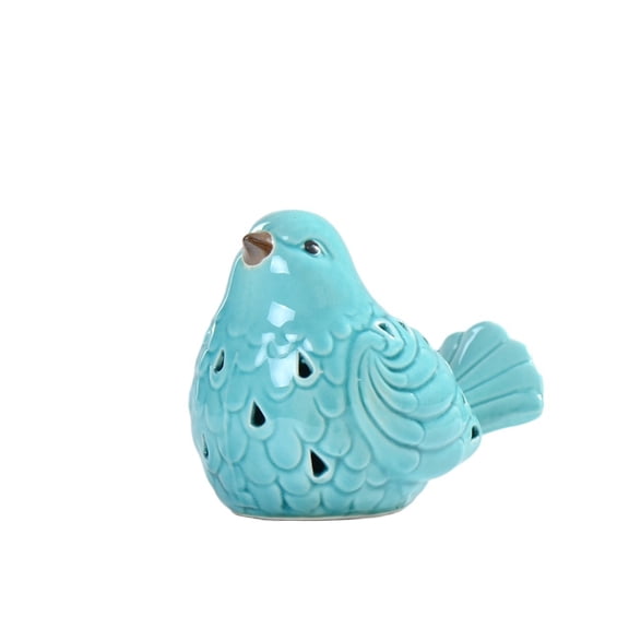 Glazed Hollow Ceramic Bird Figurine Small Teal Bird Statue Tabletop Decor Ornament For Living Room Bedroom Office Home Decor Holiday Gift