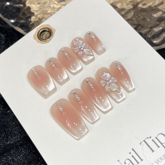 [Glazed Ice Flower] Advanced Sense Hand Pinch Cat's Eye Short Pure Handmade Wear Nail Nail Patch Fake Nail Patch