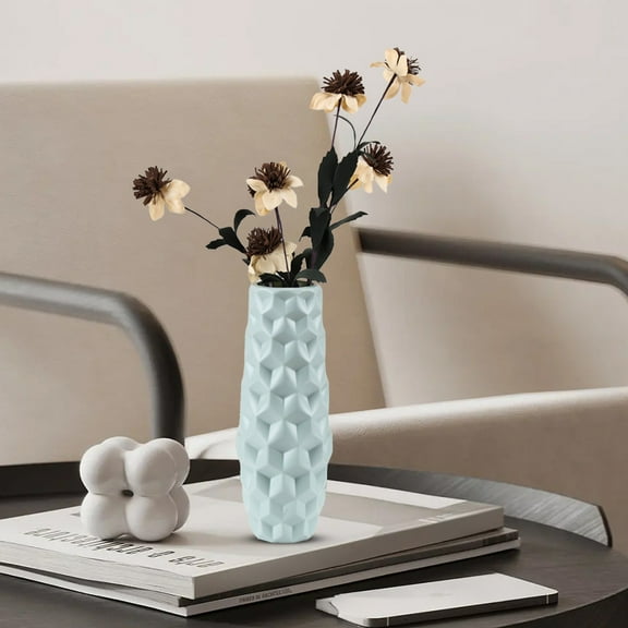 Glazed Look Plastic Vase, Imitation Ceramic Flower Pot for Dried Stems, Decorative Vase for Cabinet Mantel, Modern Home Decor Centerpiece, White, 8 Inch