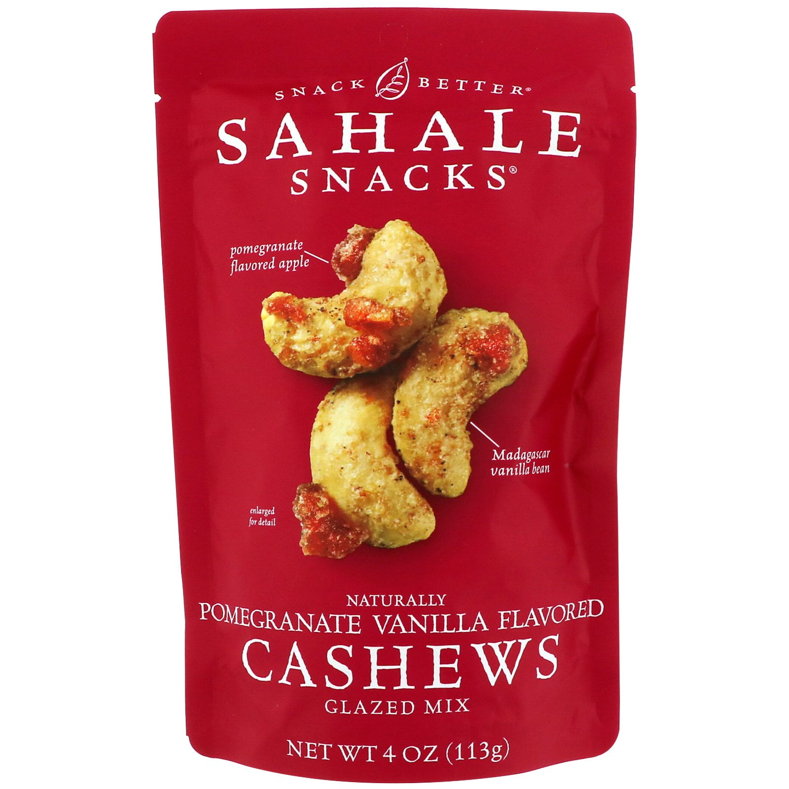 Sahale Snacks Glazed Mix Pomegranate Vanilla Flavored Cashews, 4 oz - Pack of 2