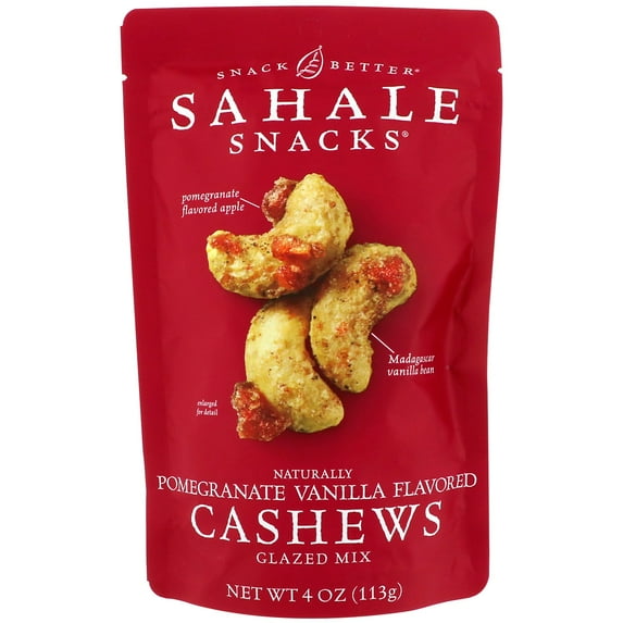 Sahale Snacks Glazed Mix Pomegranate Vanilla Flavored Cashews, 4 oz - Pack of 2