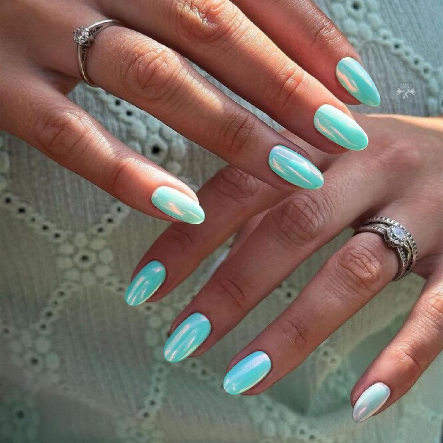 Deep Teal Iridescent Nails