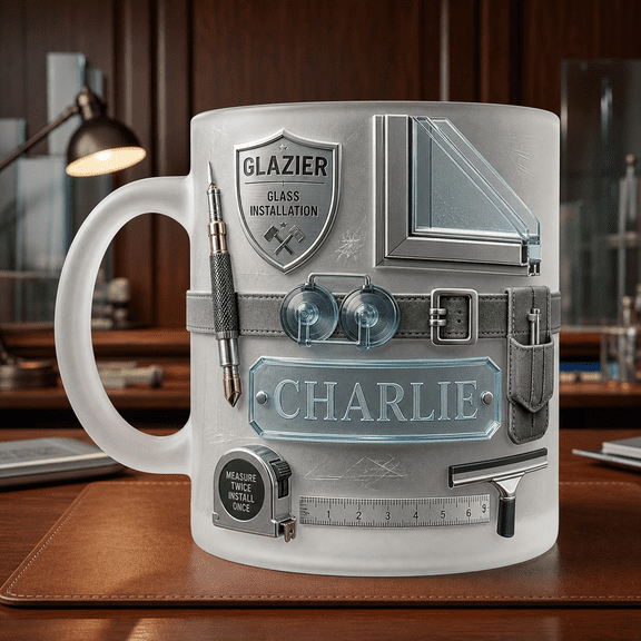 Glazier Mug 3D Effect Custom Name Frosted Glass Installation Gift for Window Pros