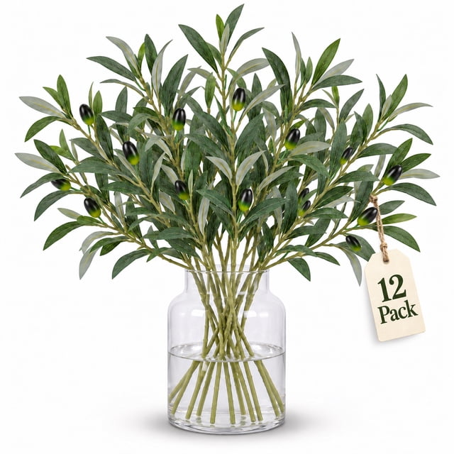 Glazina Artificial Plants Olive Branches, 12 Pack, 23 Inch Faux ...