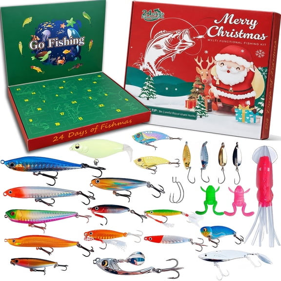 Glazina Fishing Lure Advent Calendar 2026, 24 Days Countdown Xmas Gift Set with Lure and Hook