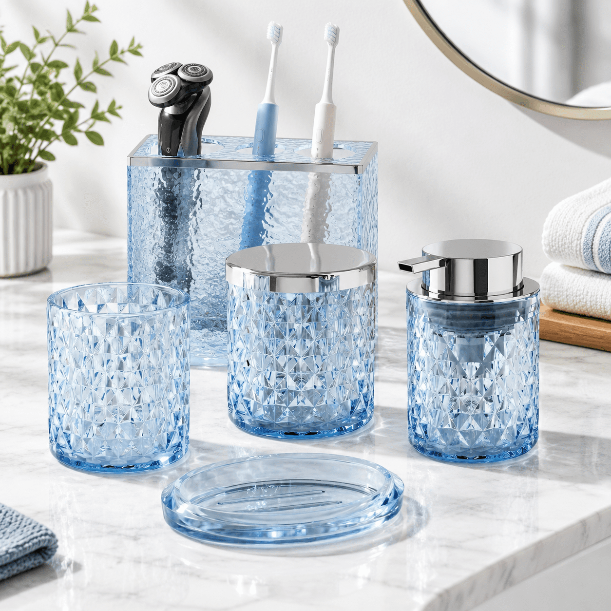 Glbathroom Accessories Set 5crystal Blue - Foaming Soap Dispenser Dish ...