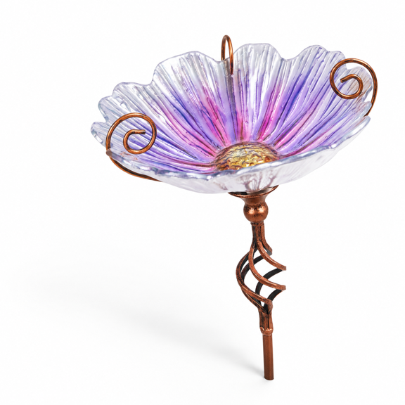 Glbirdbath Birdfeeder With Metal Stake Garden Outdoor Purple