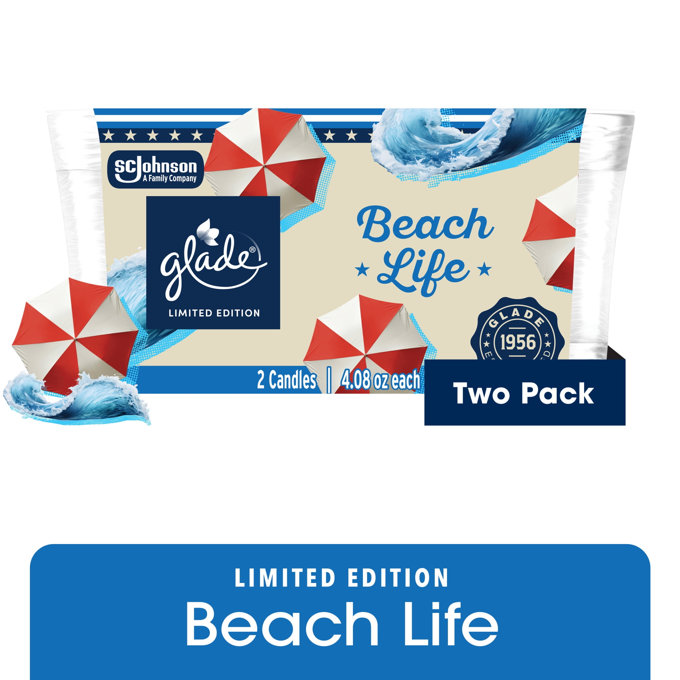Glade Candle Jar, Beach Life, 4.08 oz, 2 count