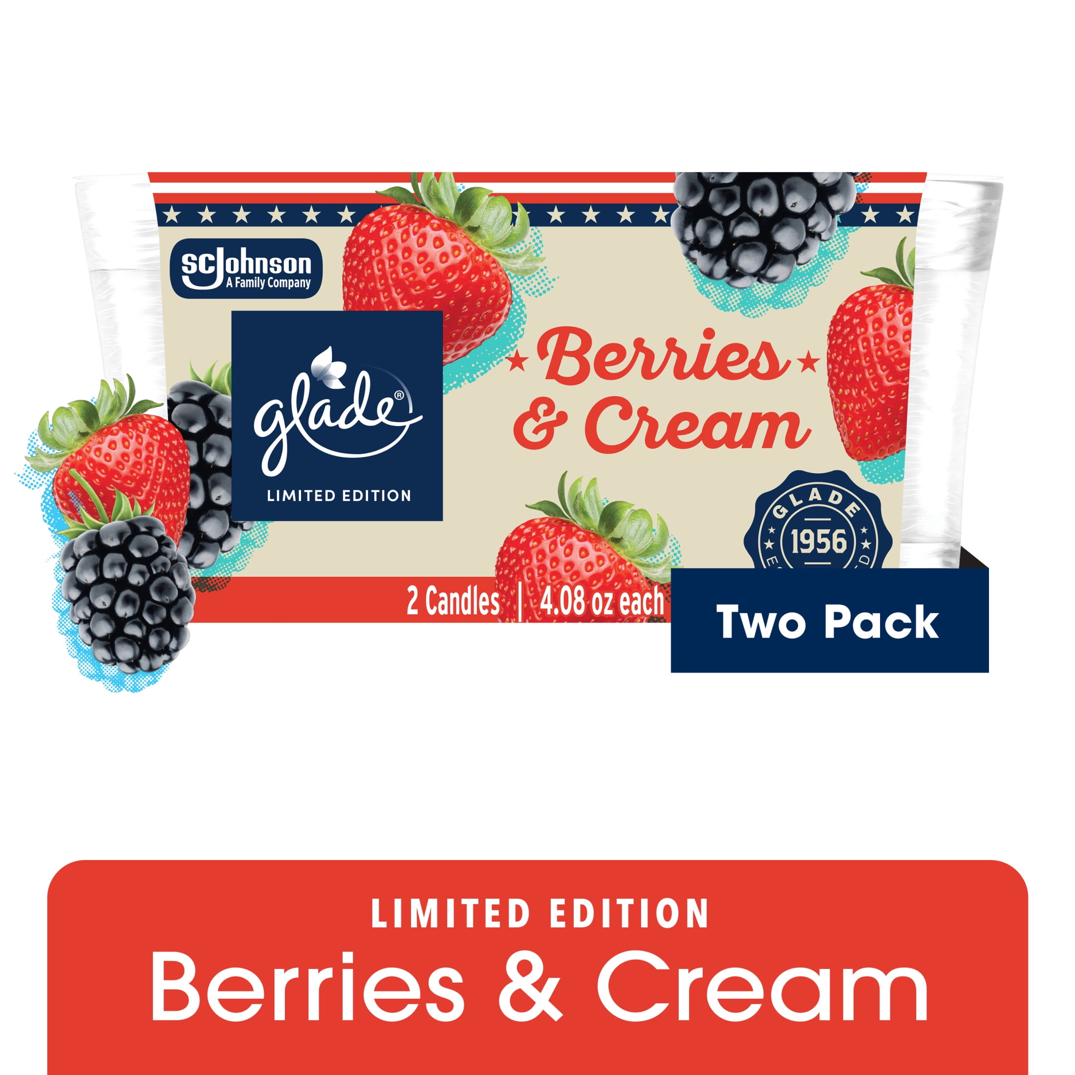 Glade Candle Jar, Berries and Cream, 4.08 oz, 2 count