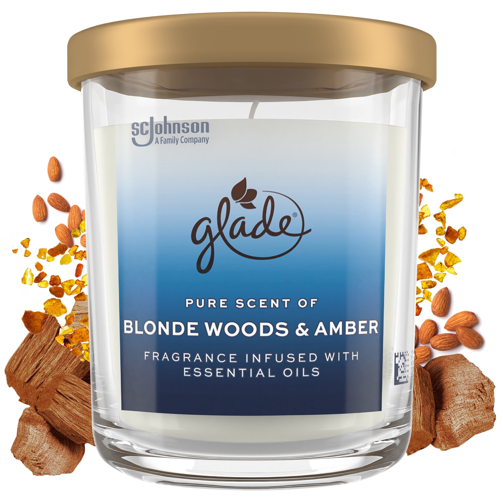 Glade Large Jar Scented Candle, Blonde Woods & Amber, 16 oz, Burning time: Up to 85 hours