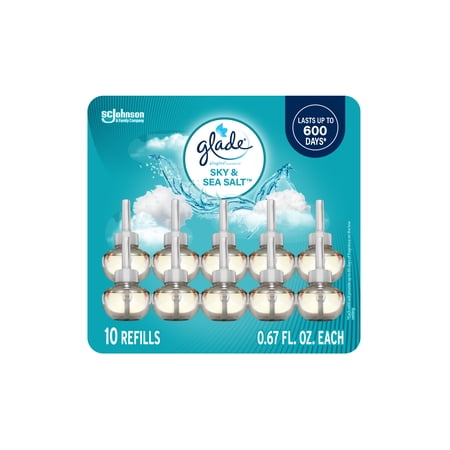 Glade PlugIns Scented Oil 10 Refills, Air Freshener, Sky & Sea Salt, 10 x 0.67 oz