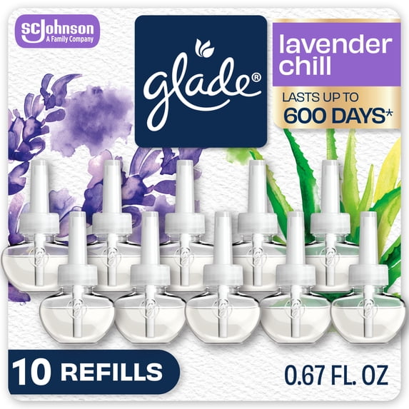 Glade PlugIns Scented Oil 10 Refills, Air Freshener, Tranquil Lavender & Aloe, 10 x 0.67 oz, 10 Refills