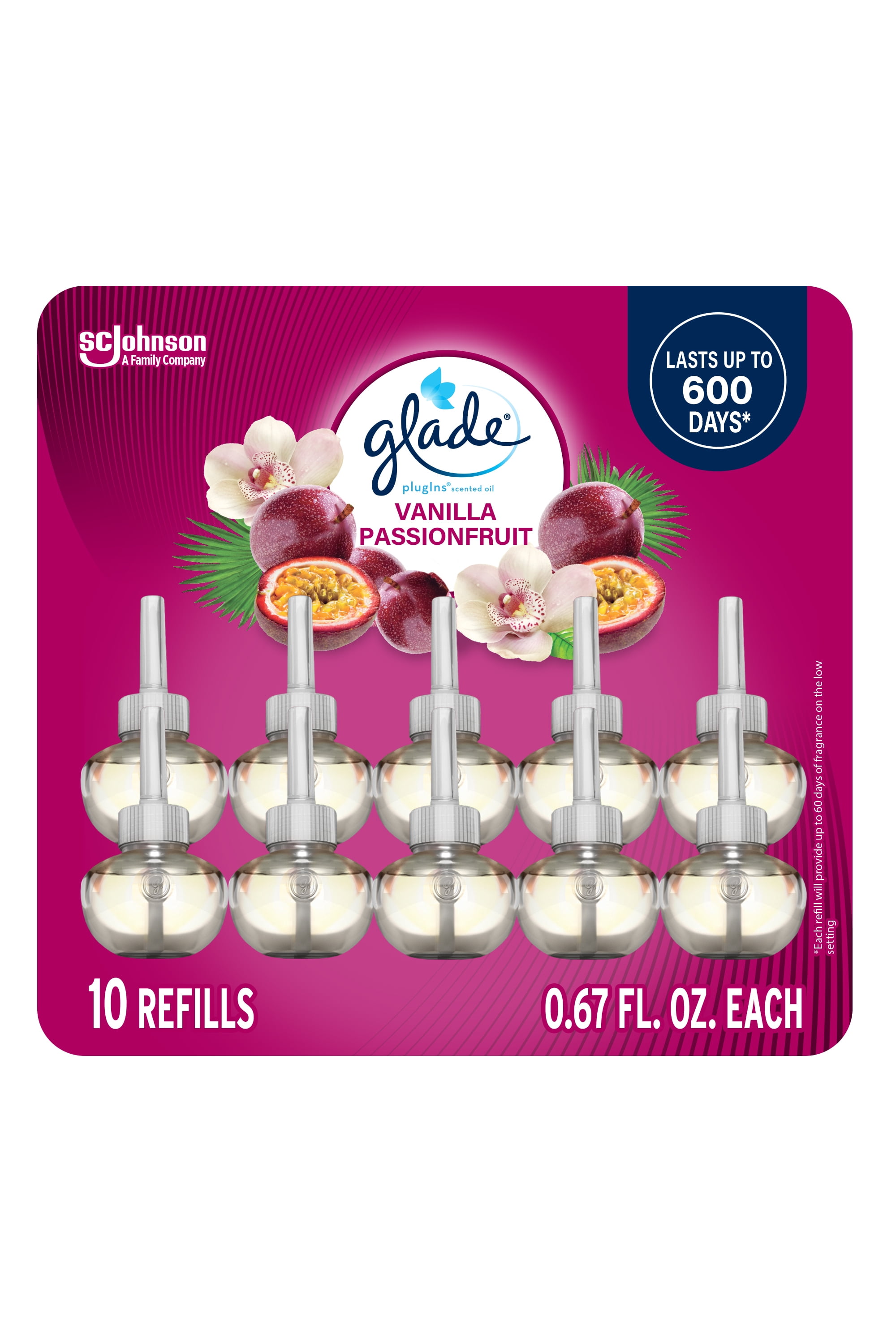 Glade PlugIns Scented Oil 10 Refills, Air Freshener, Vanilla Passion Fruit, 10 x 0.67 oz