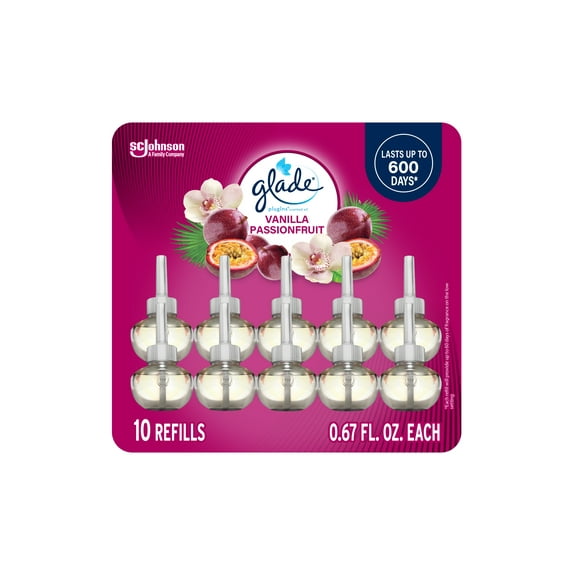 Glade PlugIns Scented Oil 10 Refills, Air Freshener, Vanilla Passion Fruit, 10 x 0.67 oz