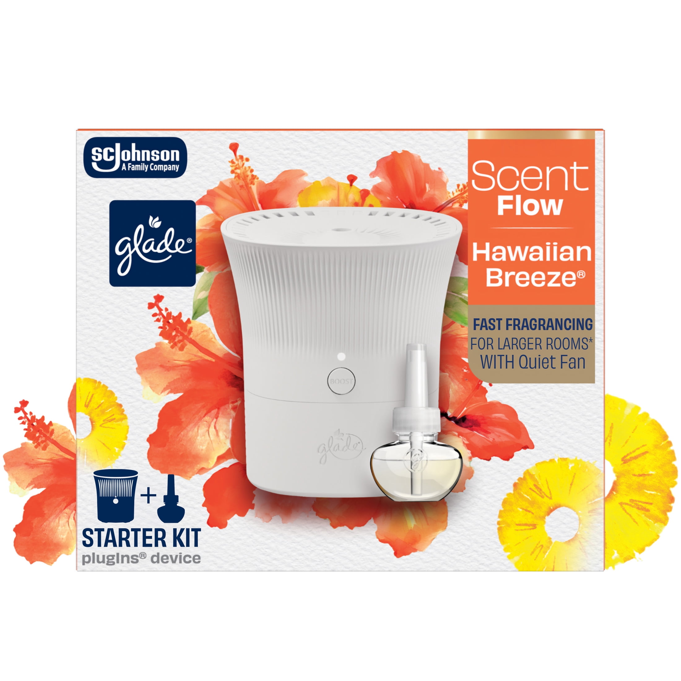 Glade Scent Flow PlugIns Air Freshener Starter Kit, Hawaiian Breeze Scented, 1 Device + 1 Refill, 0.67 fl oz