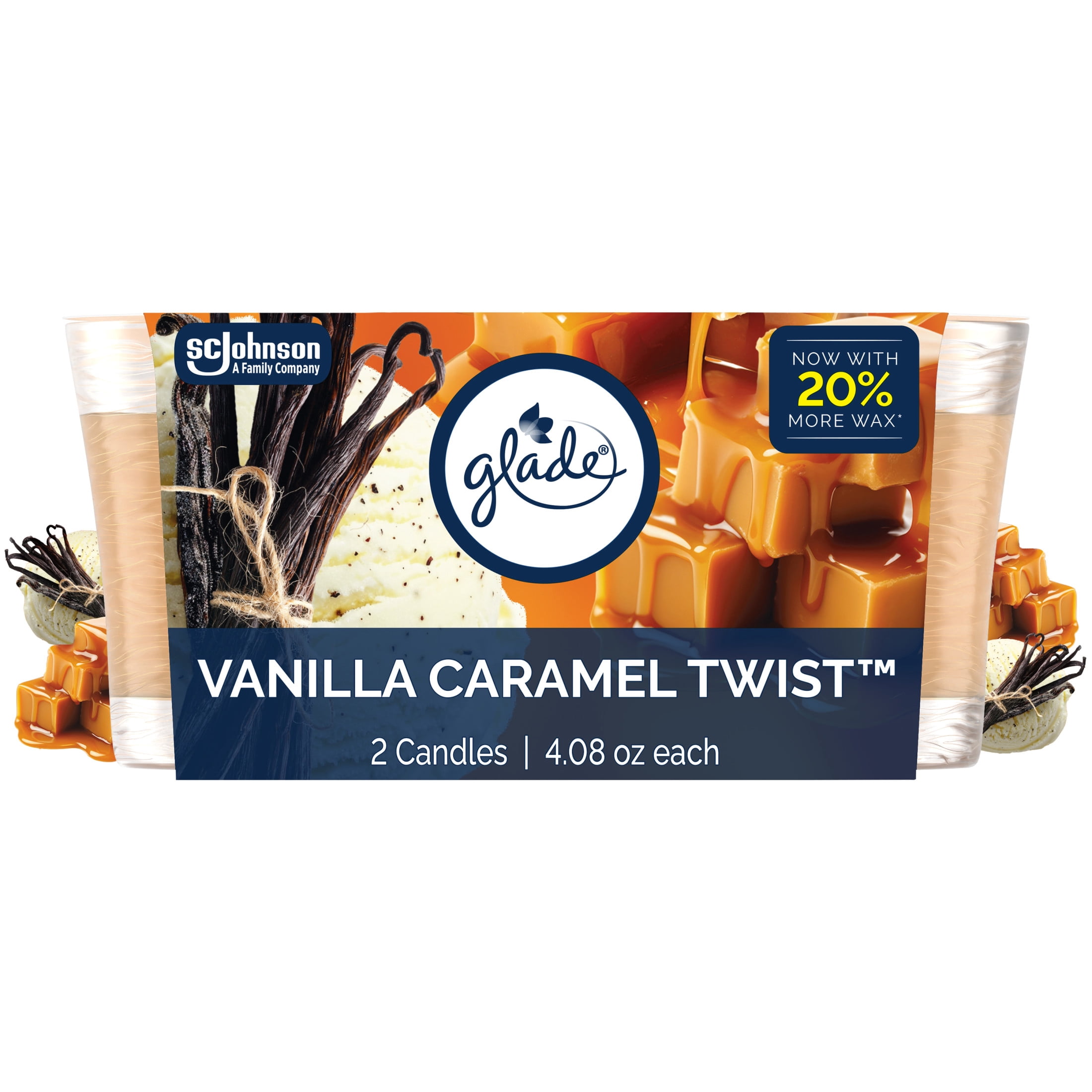 Glade Single Wick Candle, Vanilla Caramel Twist, 8.16 oz, 2 Count