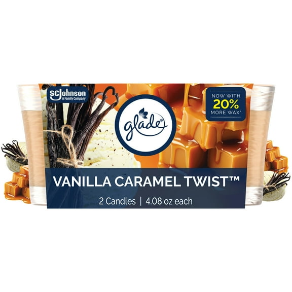 Glade Single Wick Candle, Vanilla Caramel Twist, 8.16 oz, 2 Count