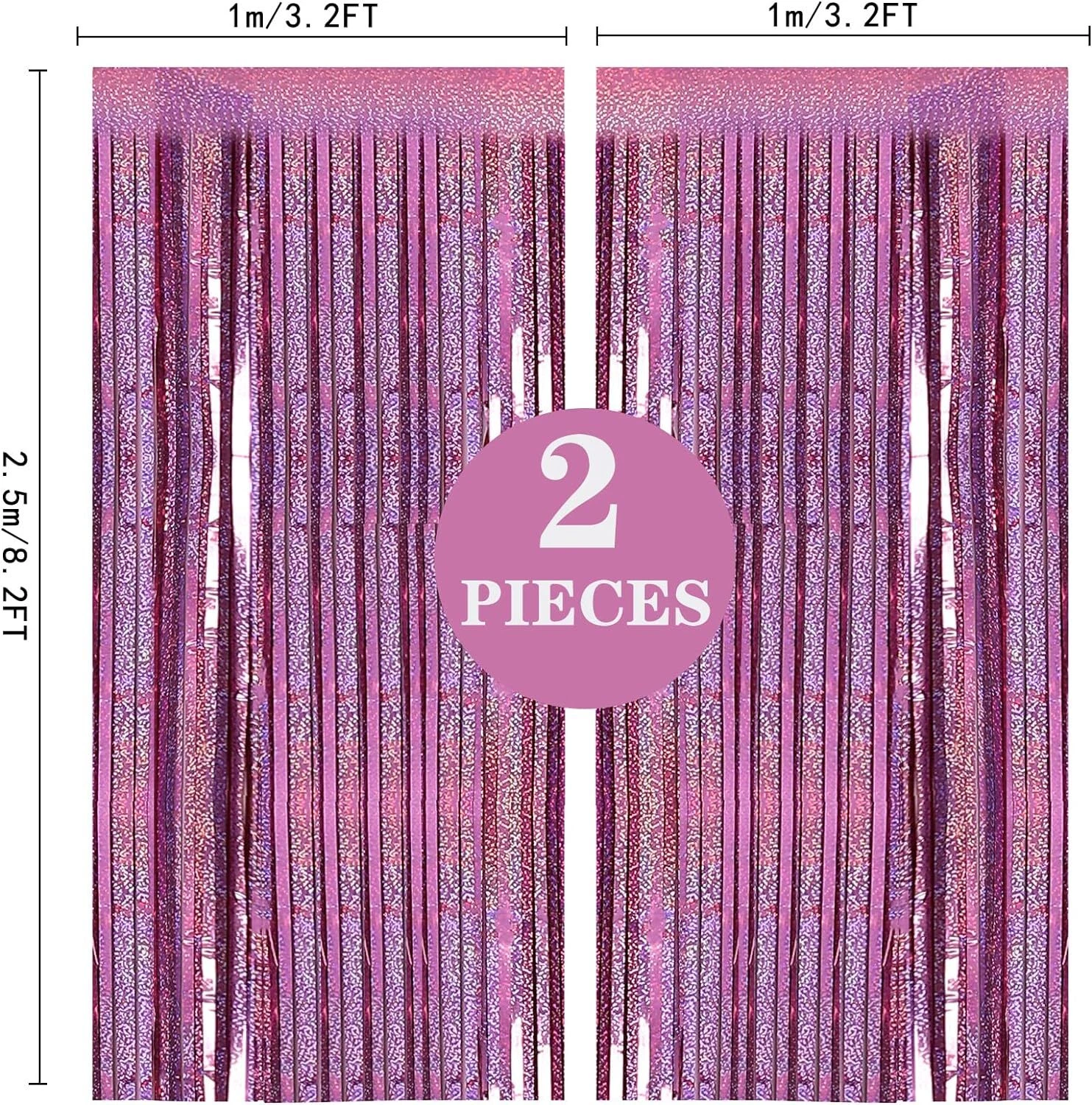 Gleam - 2 Pack 3.2Ft X 8.2Ft Pink Metallic Tinsel Foil Fringe Curtains Backdrop For Pink
