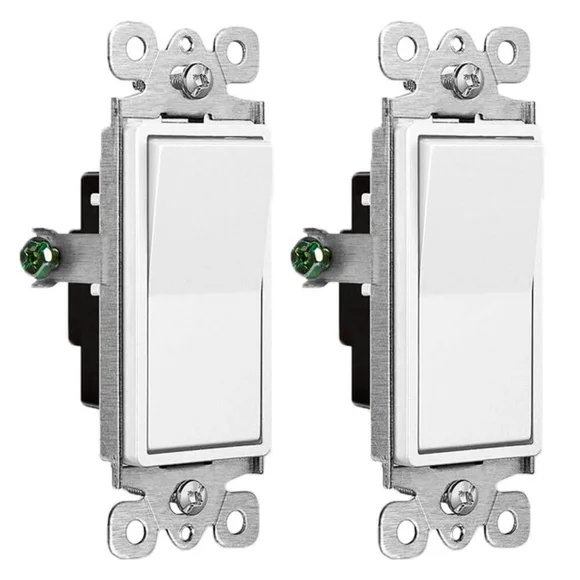 2-Pack White Single Pole Rocker Light Switches | 15A, 120V, For Home & Office