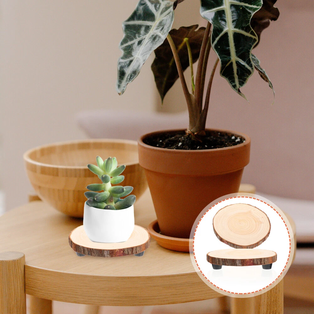 Gleam - 2 Pcs Round Wood Chip Base Display Riser Stand For Plants Flowerpot Holder